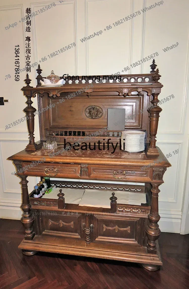 D178  Mortise and tenon solid wood restaurant wine cabinet nostalgic foyer entrance cabinet, retro villa home display cabinet