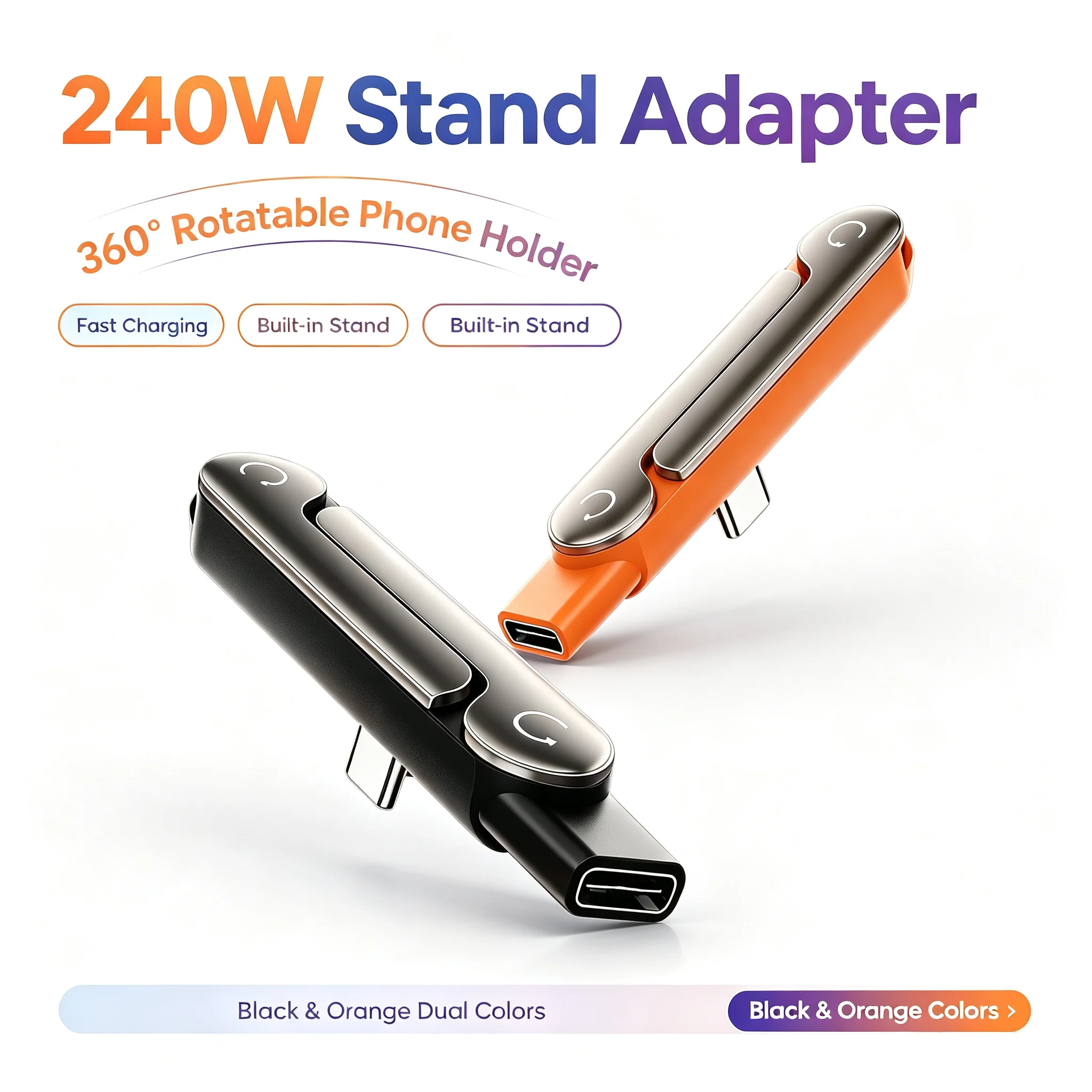 2 In 1 USB C To Type C Bracket Adapter 5A 240W Fast Charging Data Holder Converter Type C To C For Samsung For Huawei For iPhone