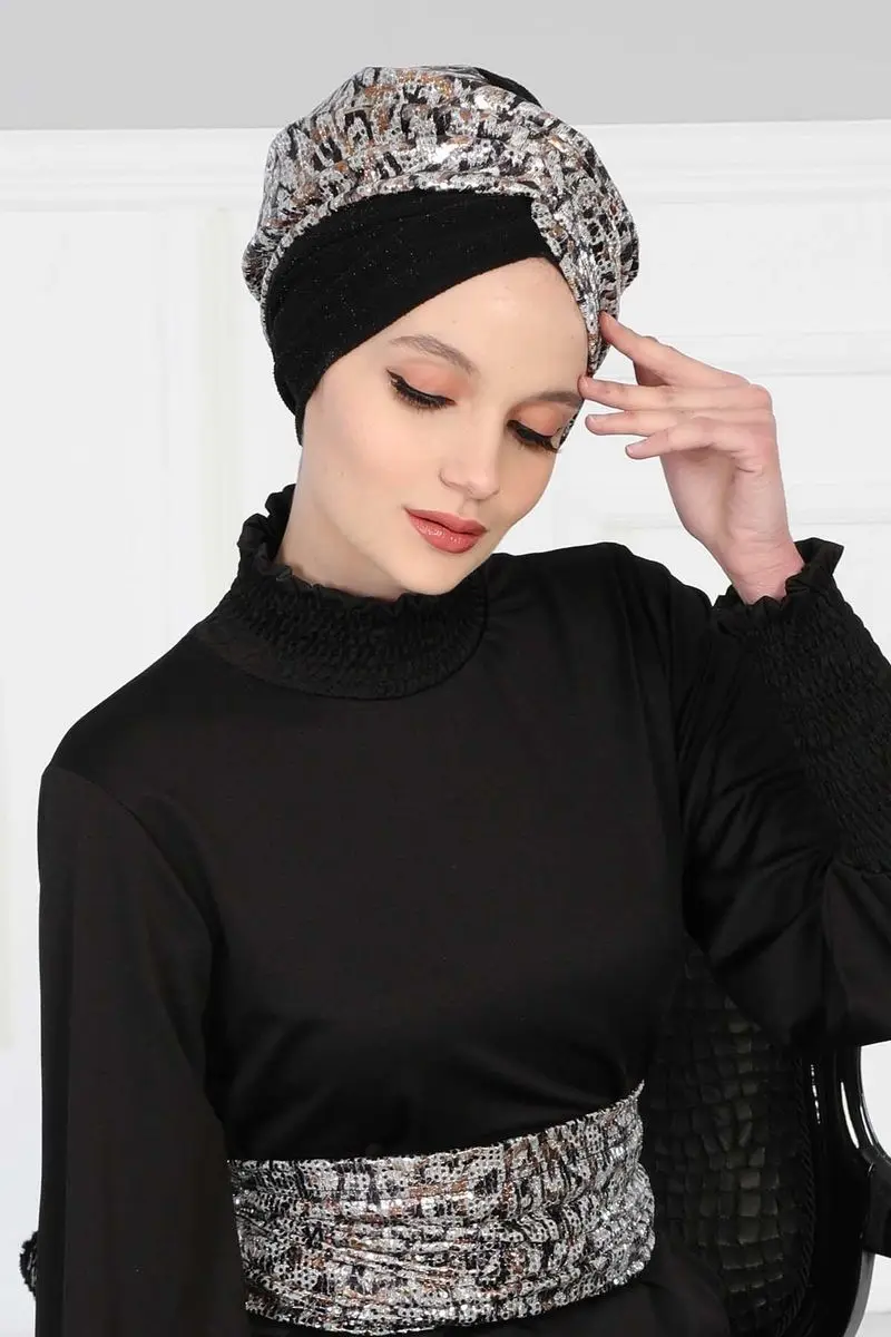 Hijab Bone sequined Buzy gray coffee
