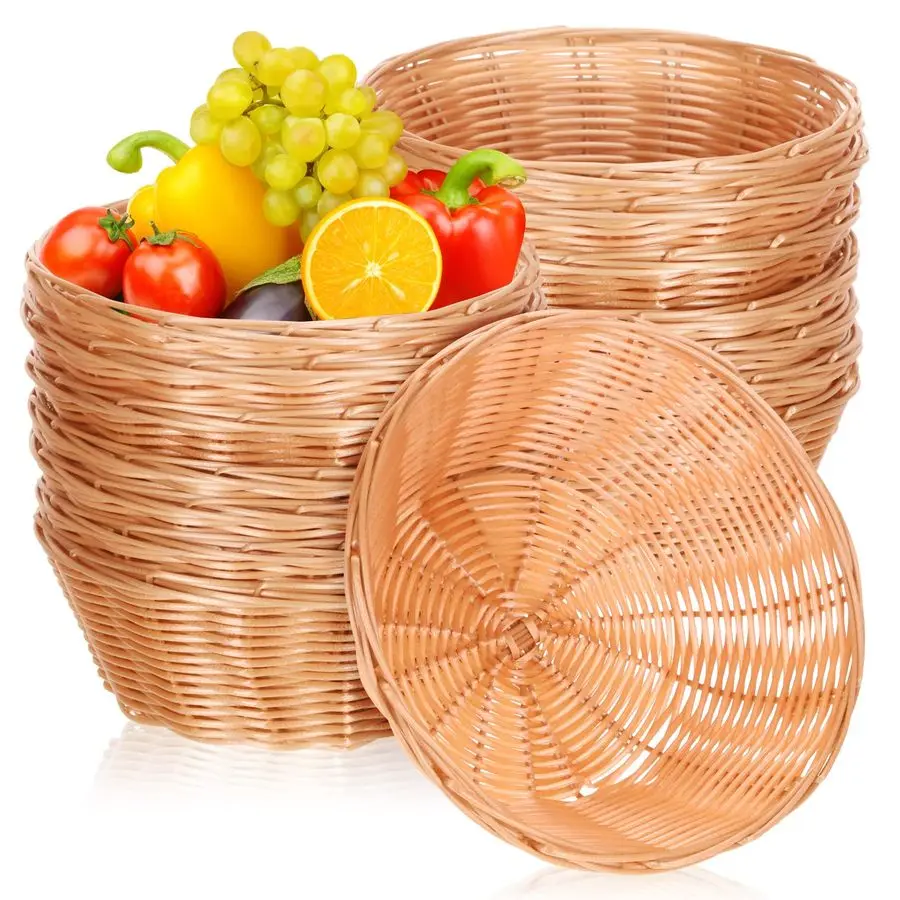 

20 Pcs Plastic Round Basket 7 Inch Woven Empty Gift Baskets Wicker Bread Tray Food Storage Serving Container for Family Party Ki