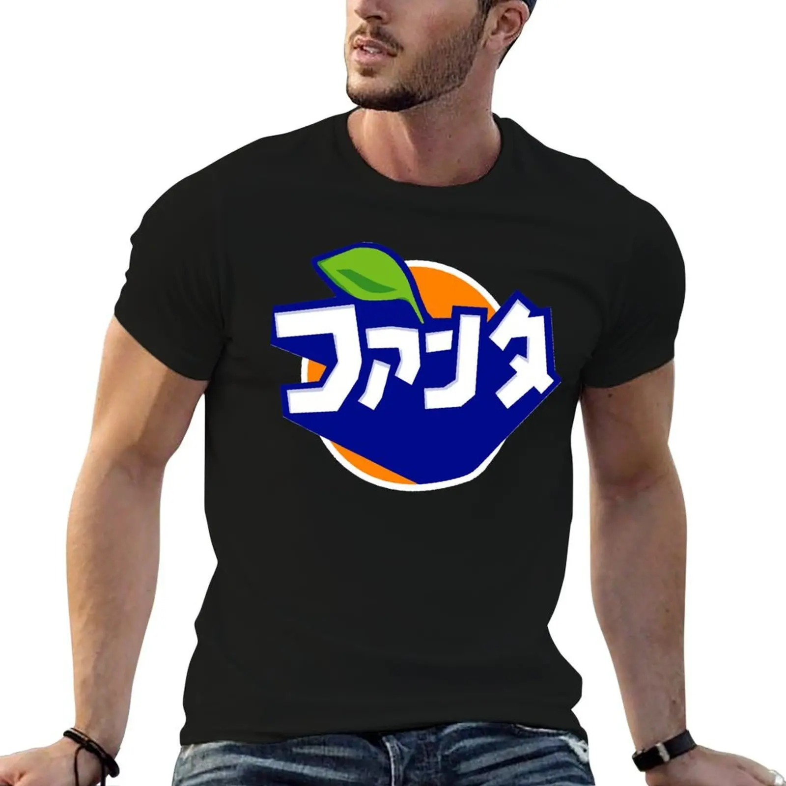 Camiseta con logo de Fanta japonesa para hombre, camisetas casuales de algodón negro para hombre, camiseta lisa para hombre, paquete de camisetas de algodón 100%