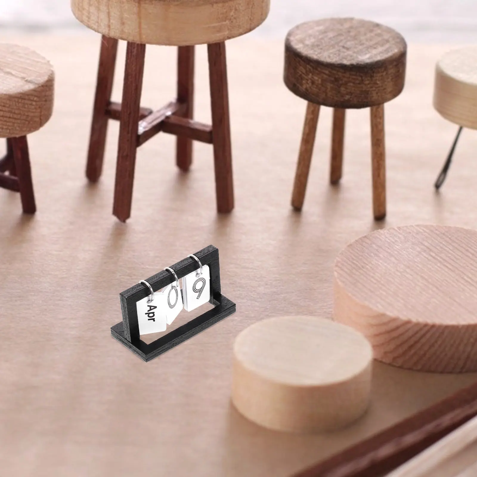 

Mini Desk Monthly Calendar Solid Wood Miniature Desktop Calendar for Mini House Supply Elegant Realistic Flip Design Kids Room