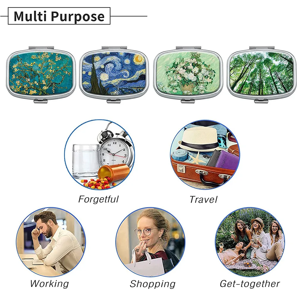 صناديق حبوب منع الحمل 2-مقصورة معدنية مربعة حبوب موزع النفط اللوحة المحمولة صندوق تخزين الأدوية صندوق مجوهرات الحلوى