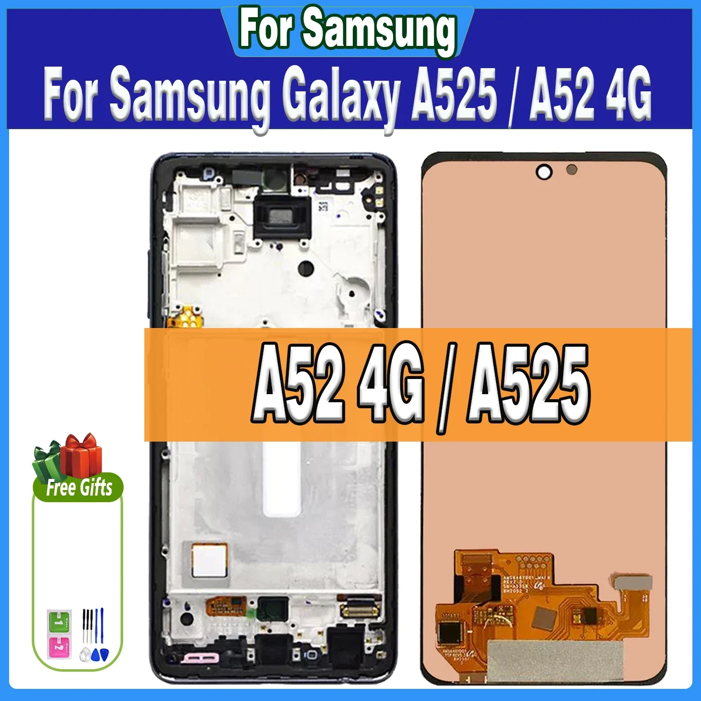 Super AMOLED For Samsung Galaxy A52 4G LCD For Samsung A525 A525F A525M Display Touch Screen With frame Digitizer Parts Assembly