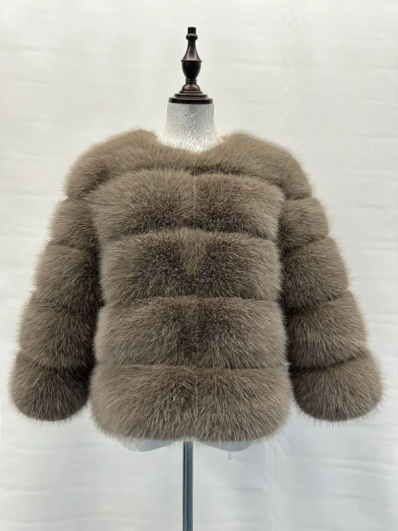 High Quality Cropped Women Faux Fur Coat Women Luxury Fluffy Warm 3/4 Sleeve Fur Tops Jacket Winter Short Mink Coat Outerwear