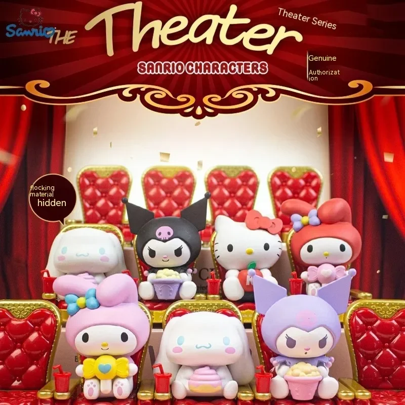 

6PCS Sanrio Theater Series Hello Kitty Cinnamoroll Cartoon Image Action Figure Blind Box Toy Hand-made Ornaments Decoration