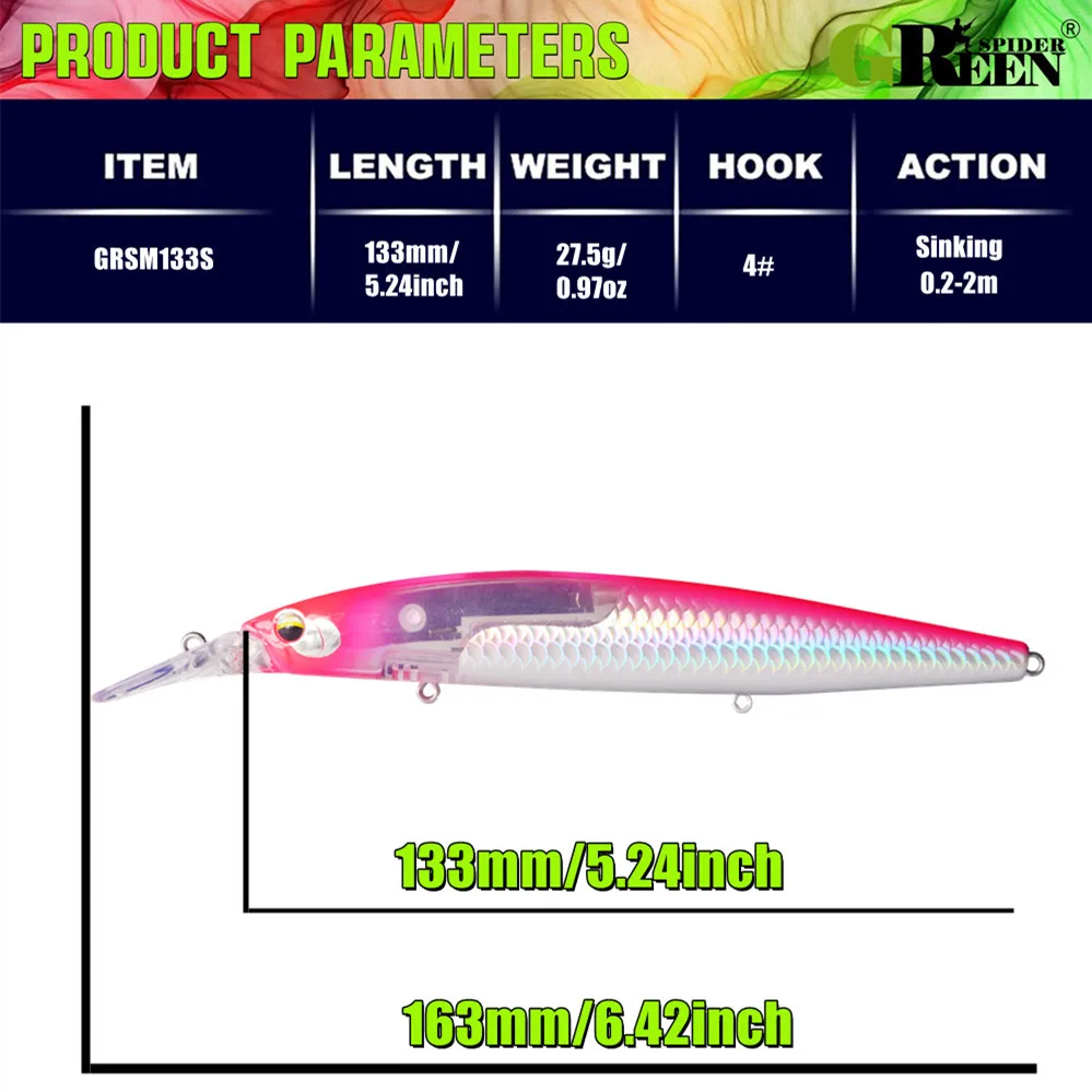 GREENSPIDER Wobbler con sistema deslizante de peso para lubina y lucio - imagen 4