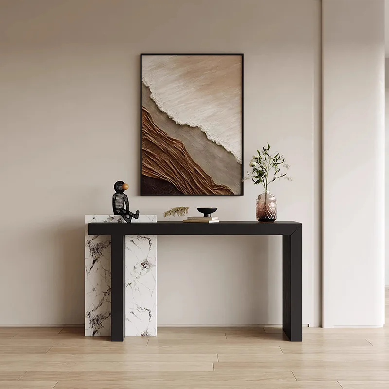 Light luxury entrance table Designer rock slab against the wall Solid wood entrance table After entering the entrance hall