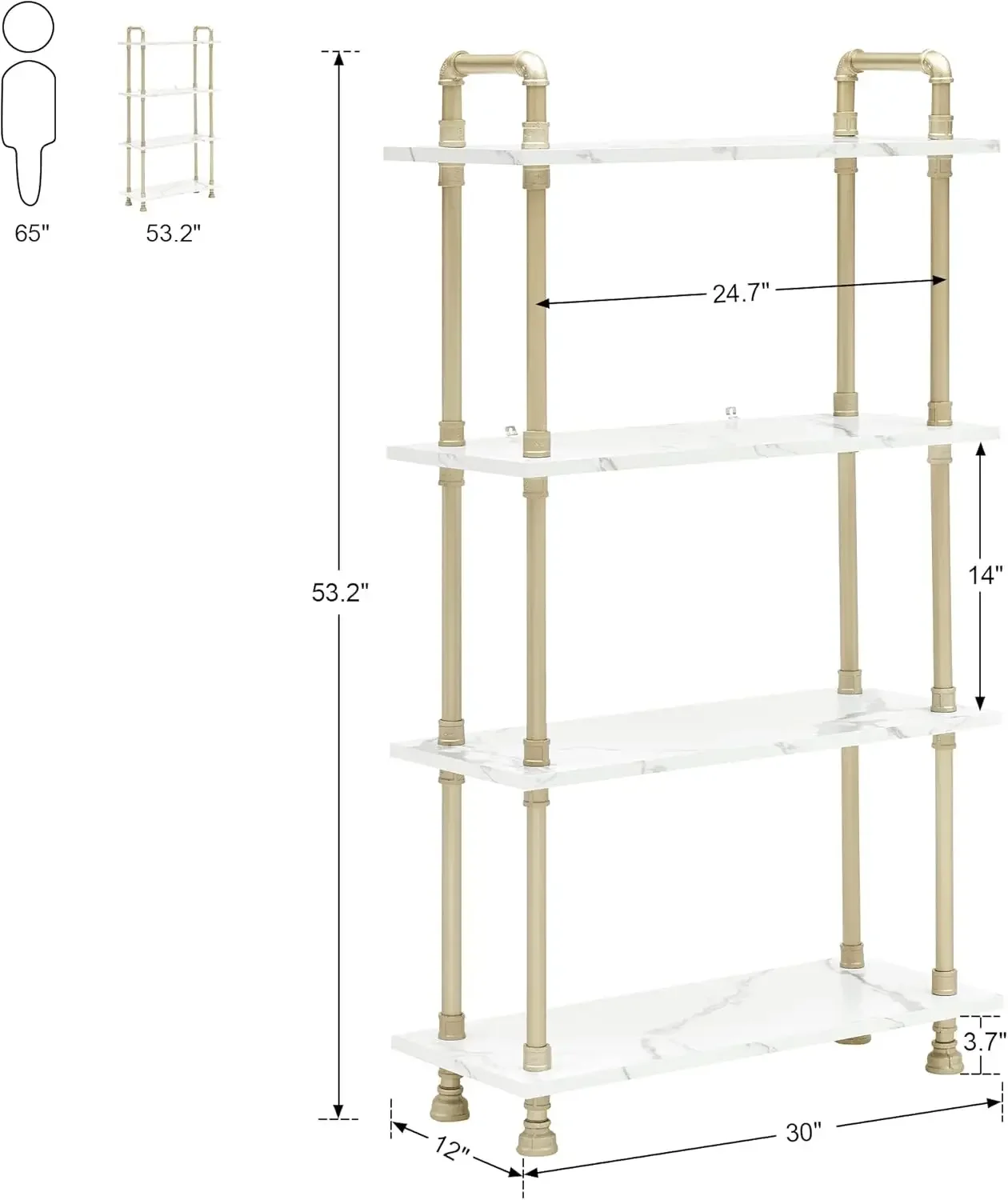 4 Tier Bookshelf, Wood and Metal Bookcases Furniture, Modern Narrow Book Case, Home Décor Shelving Unit for Living Room,