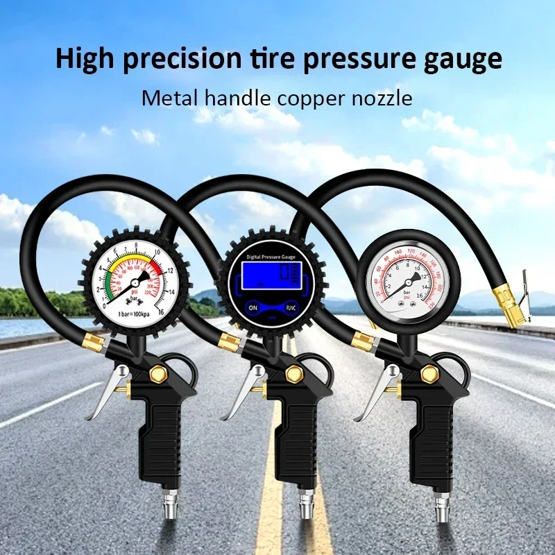 2026 Neuer Reifendruckmesser 220psi Manometer Auto-Reifendruckmonitor Reifenfüller mit flexiblem Schlauch für Auto LKW Motorrad