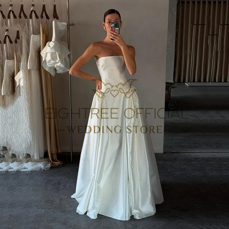 Eightree 2025 White Mermaid Wedding Dresses Strapless Sleeveless Satin Bridal Dress Formal Maxi Wedding Prom Gowns Customized
