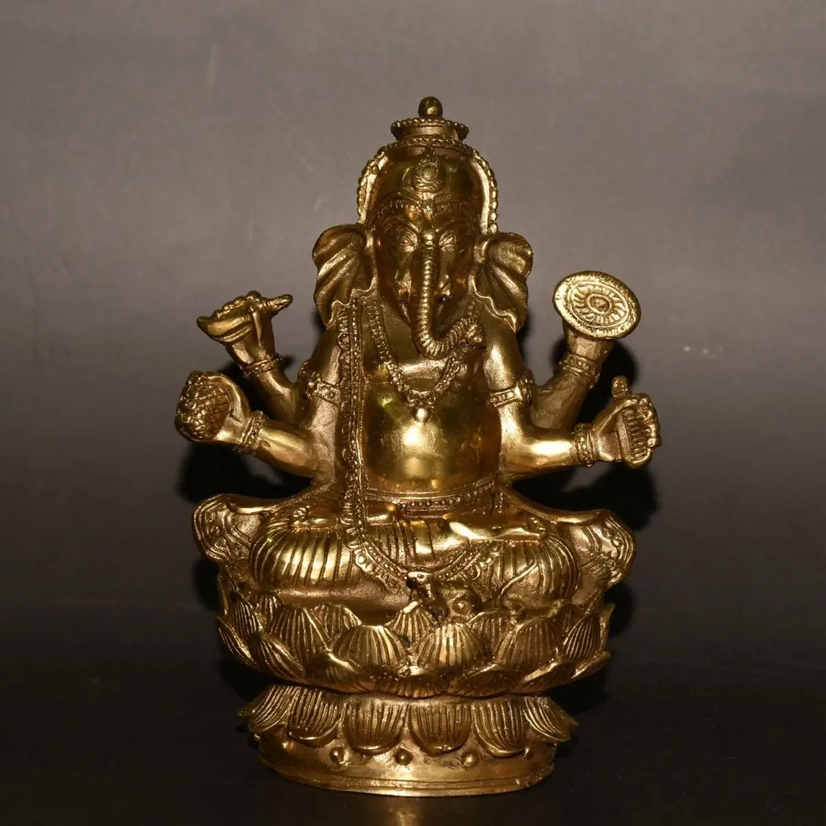 Authentic Pure Copper Elephant Trunk God of Wealth Buddha Statue Vintage Copper Ganesha Wealth Deity Sculpture Decoration