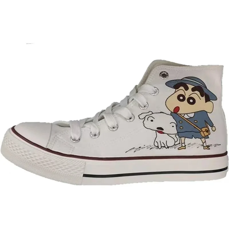 2025 new drop shipping Crayon Shin-chan Canvas Shoes Women's plus size Student Couple black white real pictures man board shoes