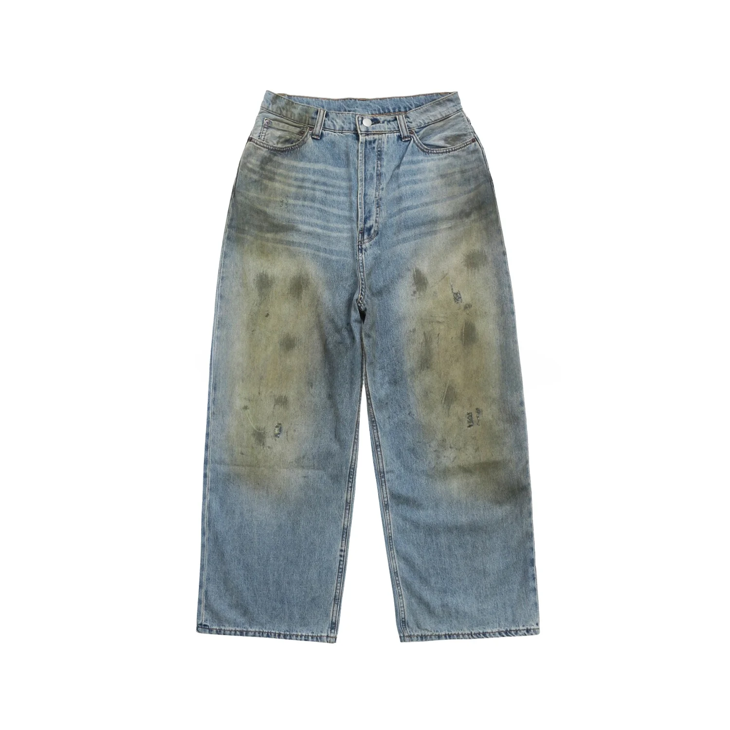 Classic Vintage Washed Mud Stained Wide Leg Denim Jeans Men Women Style High Waist Cotton 100% FOTI GMANCLUB Brand