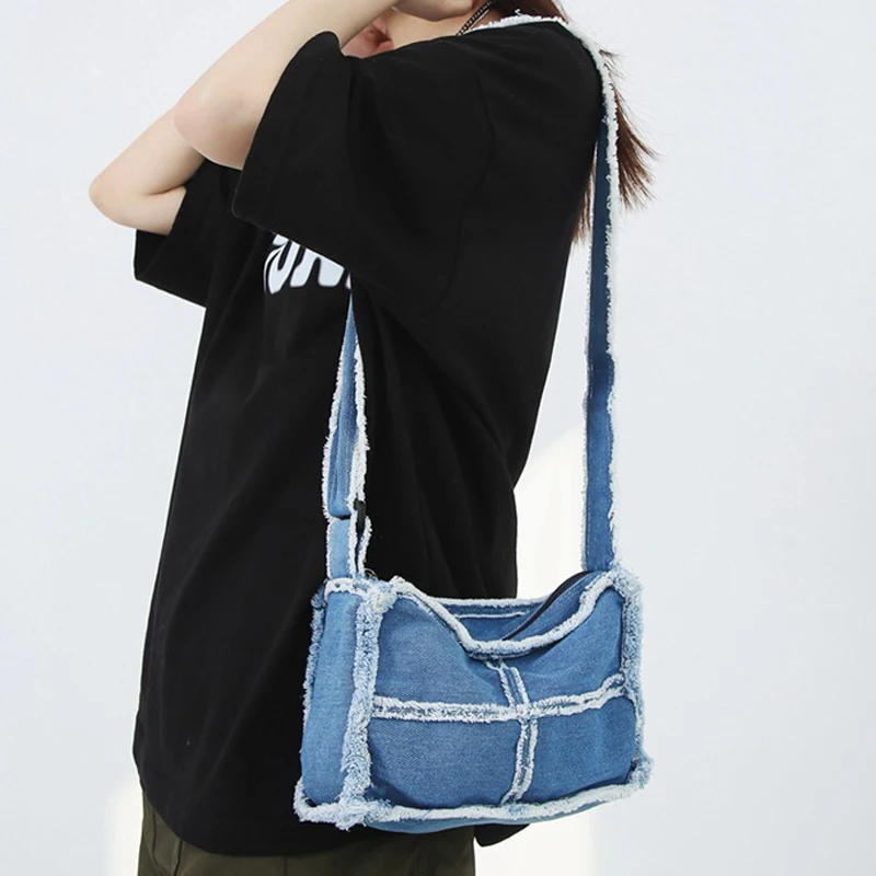 Kleine Denim Damestas Trend Handtassen Canvas Schoudertas Vintage Eco Tas Koreaanse Messenger Bag Y 2K Satchel Jeans Tas