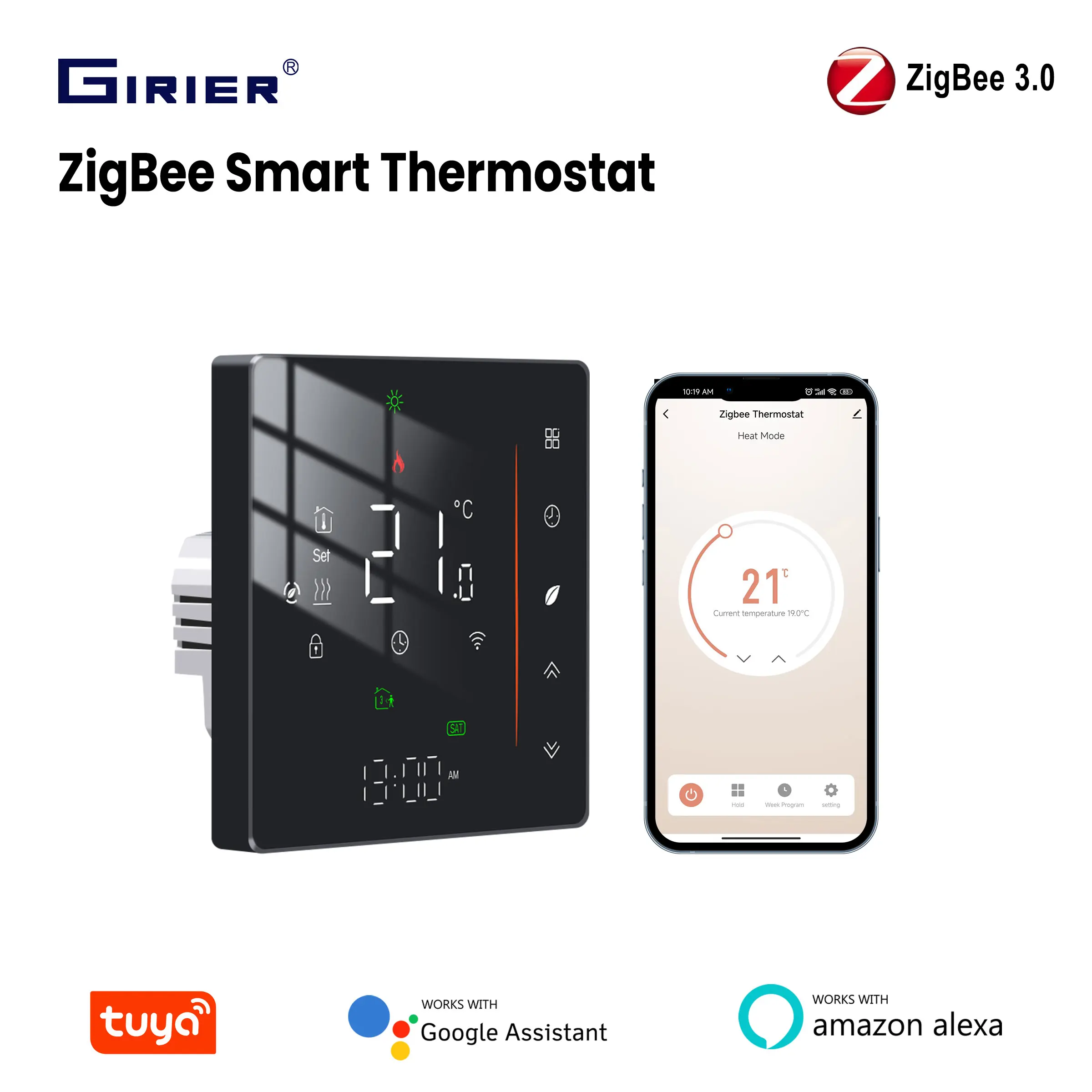 GIRIER Tuya ZigBee Smart Thermostat for Water/Gas Boiler Electric Heating Smart Temperature Controller Supports Alexa Hey Google