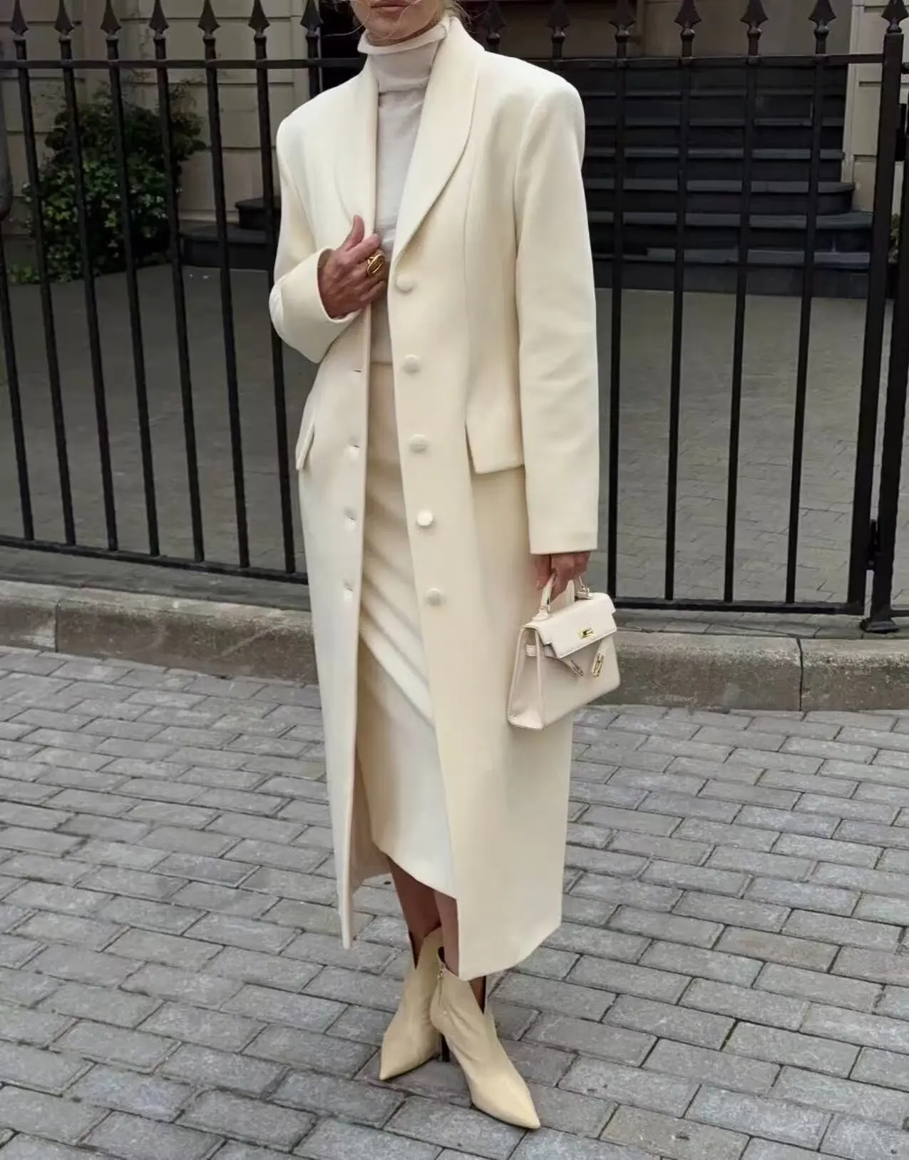 Women's Fashion Woolen Coat Autumn Elegant Blazer Collar  Woolen Blend Outwear Long Sleeve Single-Breasted Pocket Jacket