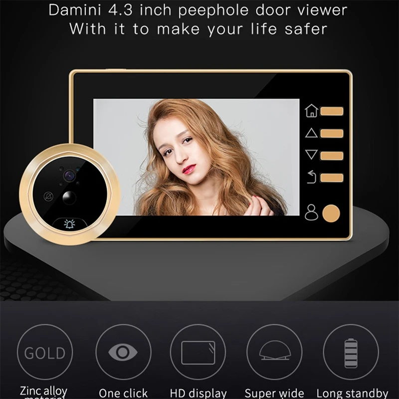 4.3Inch Doorbell Camera Motion Detection Recording Display Video Peephole Viewer Ring Doorbel