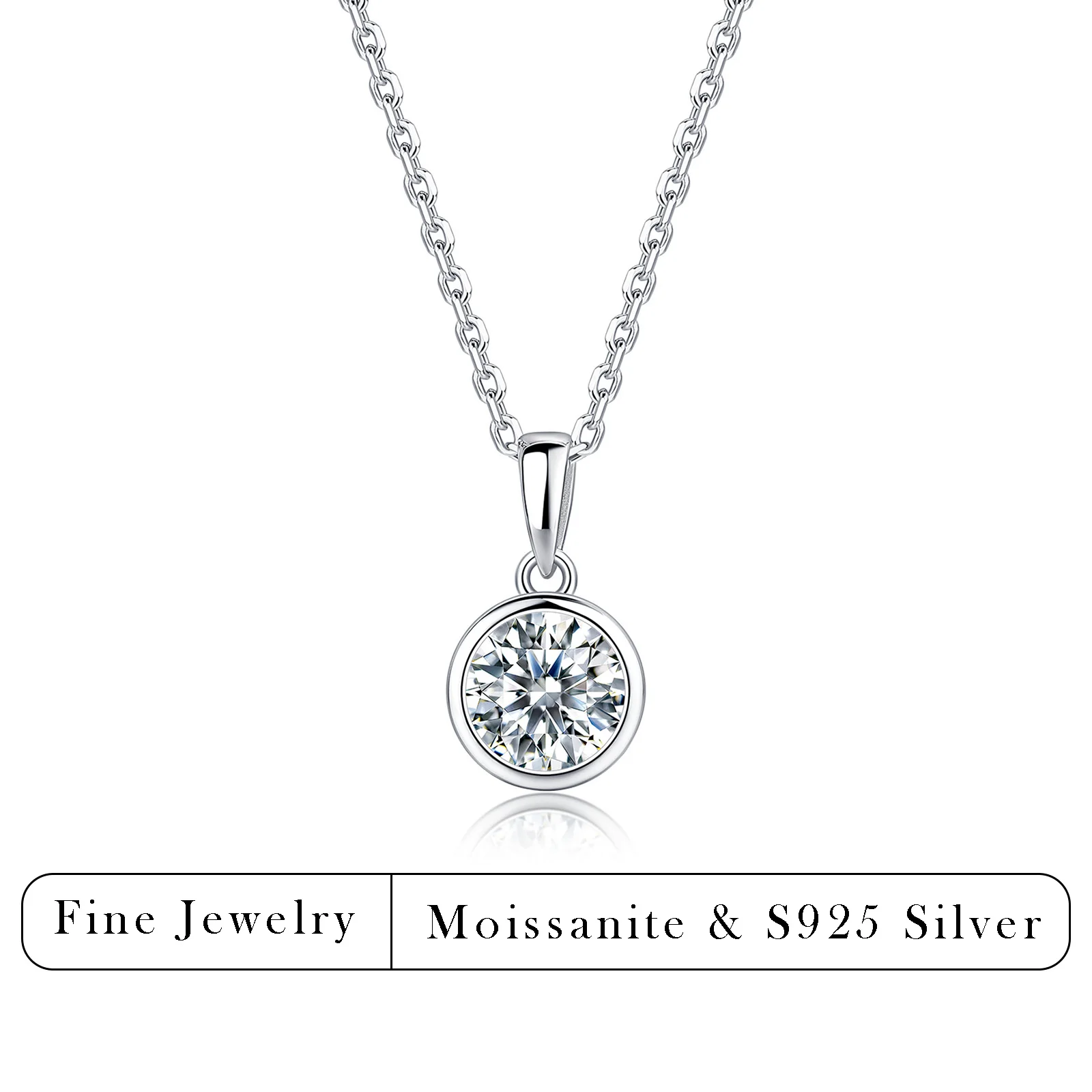 1CT/2CT/3CT Moissanite Solitaire Pendant Necklace S925 Sterling Silver 3EX Round Bezel Set Women Daily Wedding Jewelry