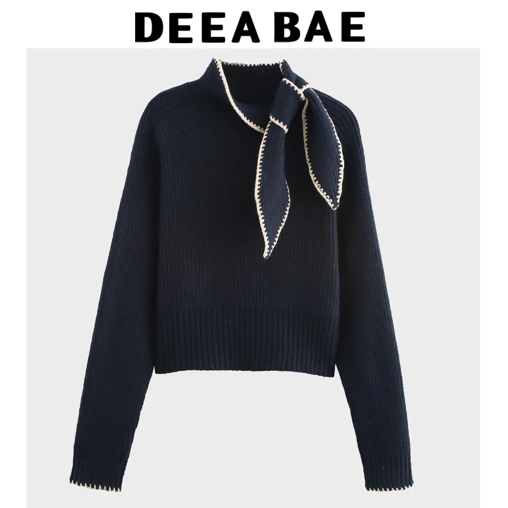 

DEEABAE Winter Clothes Women 2025 Christmas Pullovers Sweet Bow Decoration Color Matching Long Sleeve Sweater