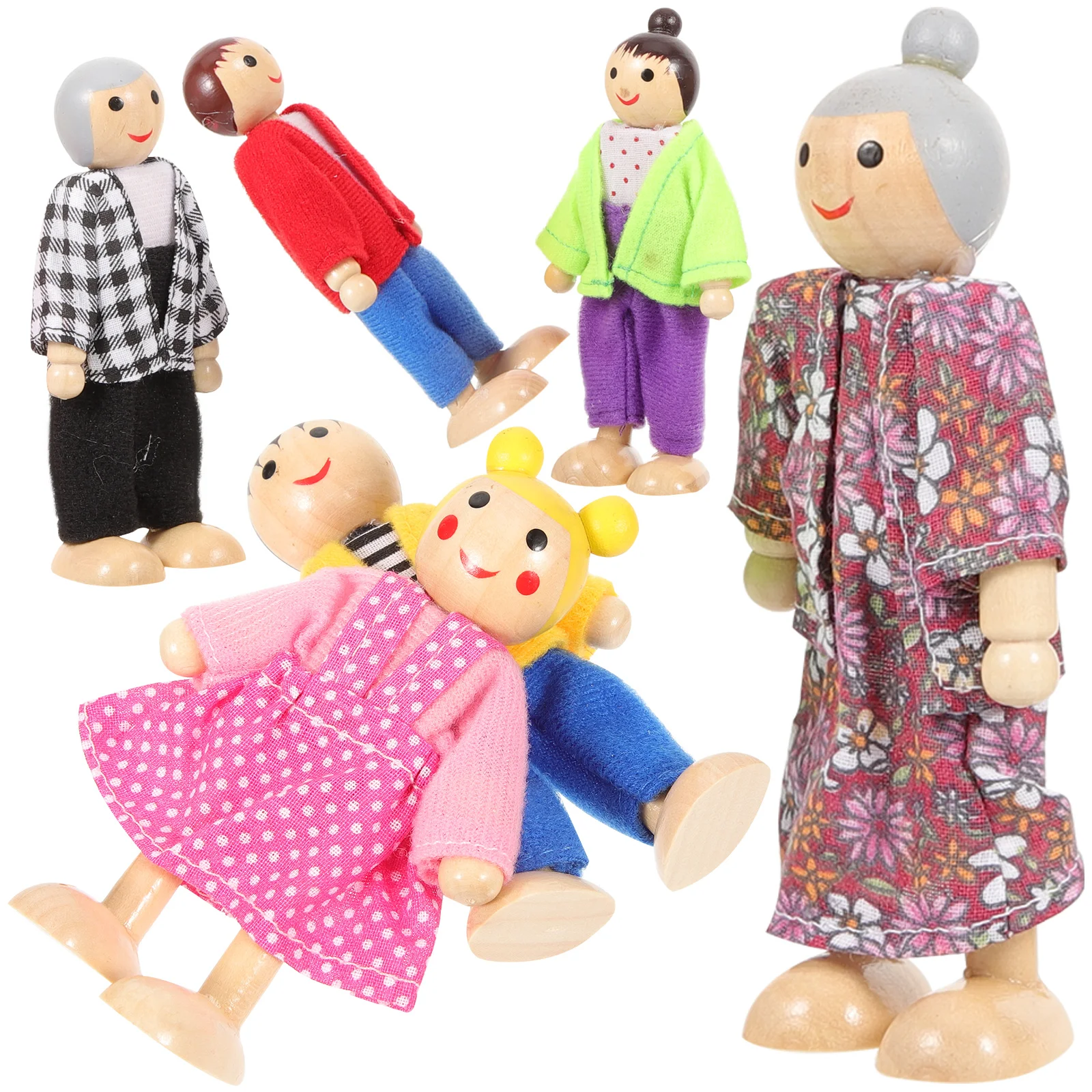 Wooden Small Baby Toys Tiny People Dolls Flexible Family Role Play Little Child