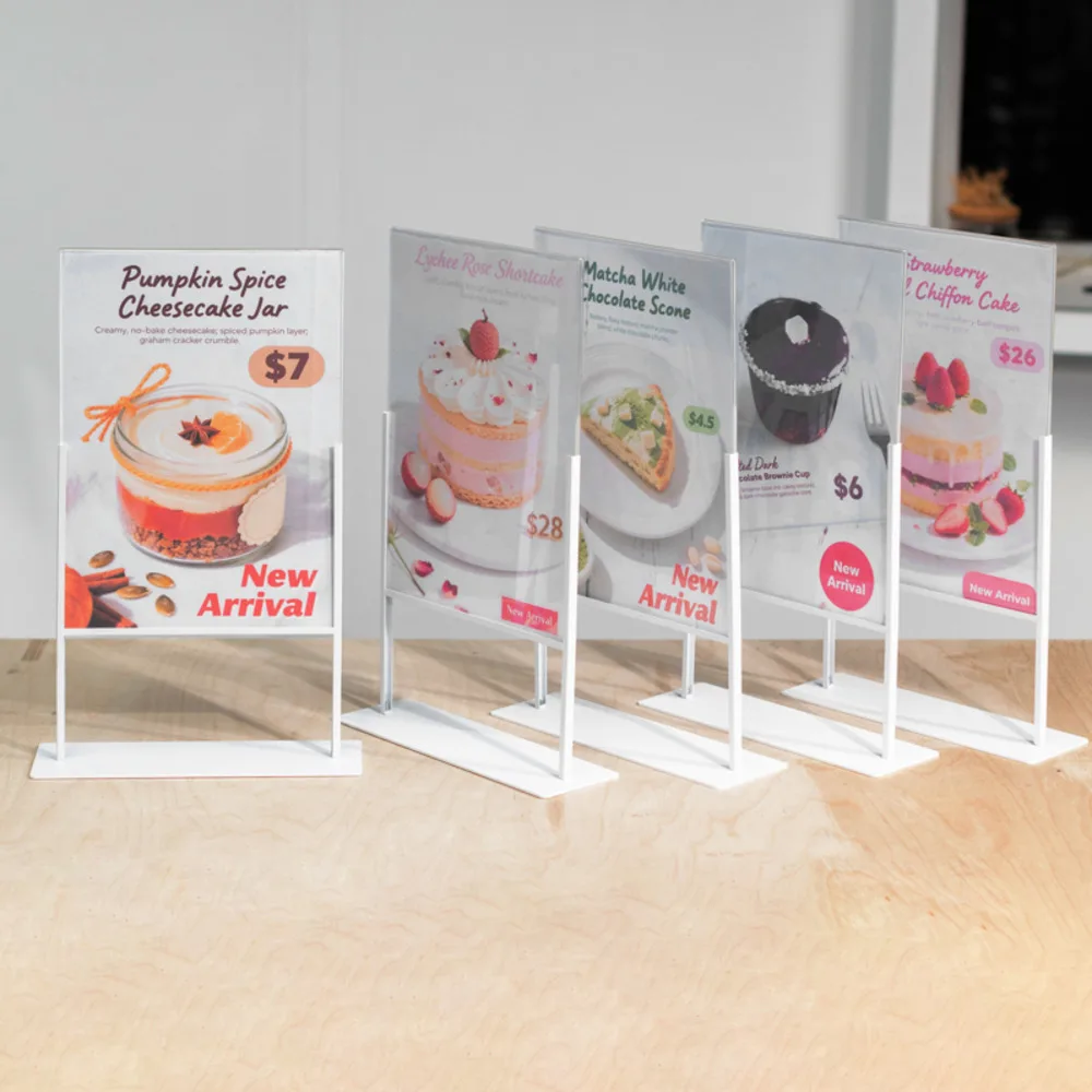   بطاقة طاولة أكريليك مقاس A4، حامل عرض قابل للسحب من الأكريليك الشفاف على الوجهين، حامل قائمة أسعار الإعلانات لسطح المكتب