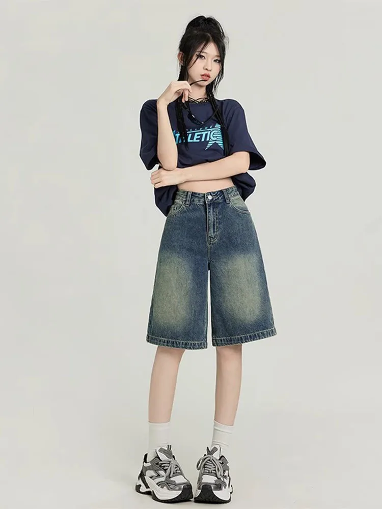 

Широкие джинсы в стиле ретро, женские летние новые свободные тонкие прямые повседневные брюки больших размеров средней длины