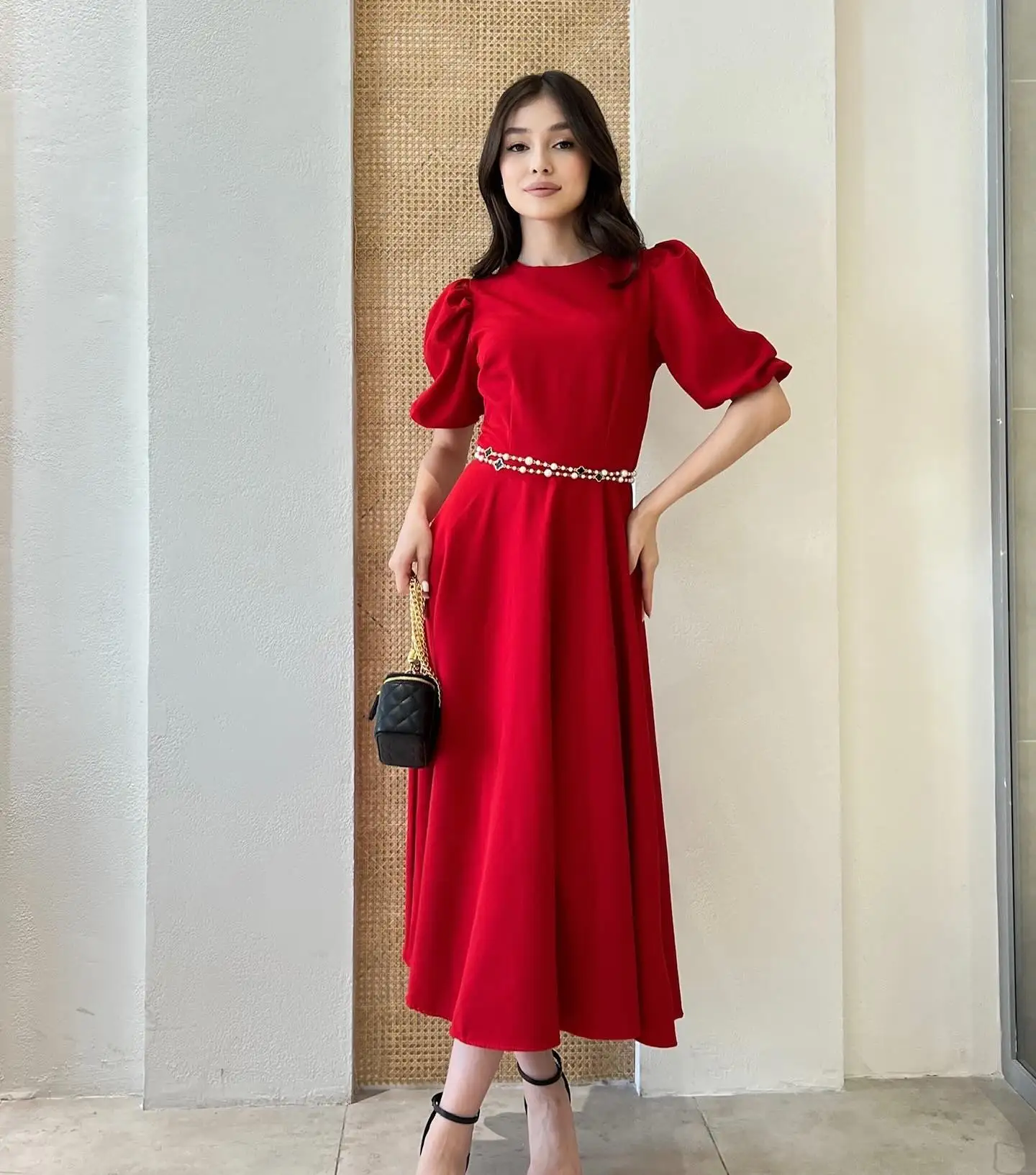 

Jirocum Elegant Red Saudi Prom Dress Women O-Neck Beaded Party Evening Dresses Ankle Length Arabic A-Line Formal Occasion Gowns