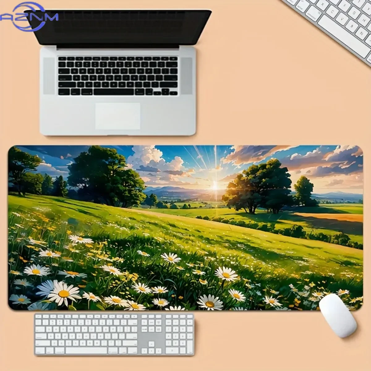 Natural Scenic Meadow Rubber Mouse Pad Non-Slip Base Vibrant Daisy Desk Mat for Home Office Decor