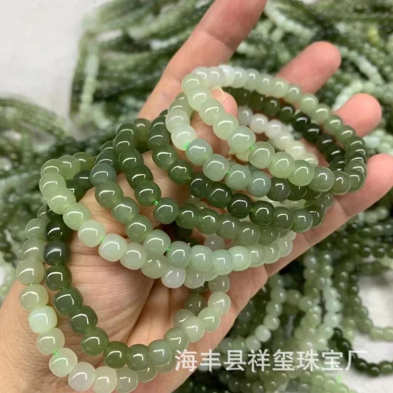 

Hetian jade Qinghai material old-style beads6x7mmHandmade single-loop braceletDIYWholesale bracelet accessories
