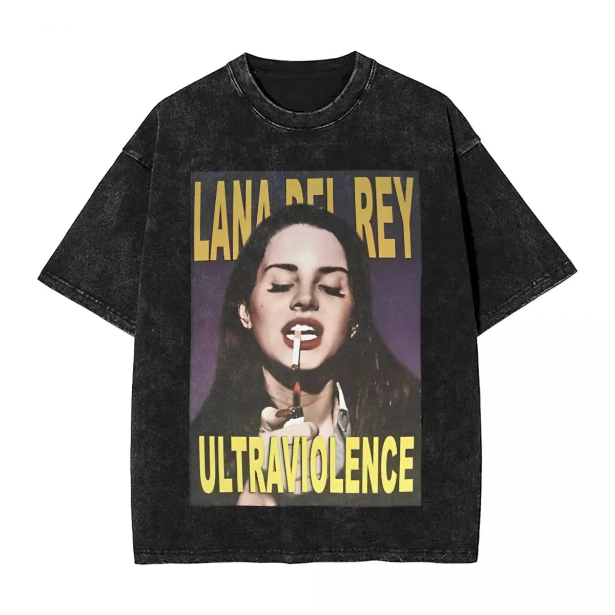 Washed T Shirts Lana Del Rey Ultraviolence Long Hip Hop Vintage T-Shirts Street 100% Cotton Printed Tops Tee Shirt for Men Women