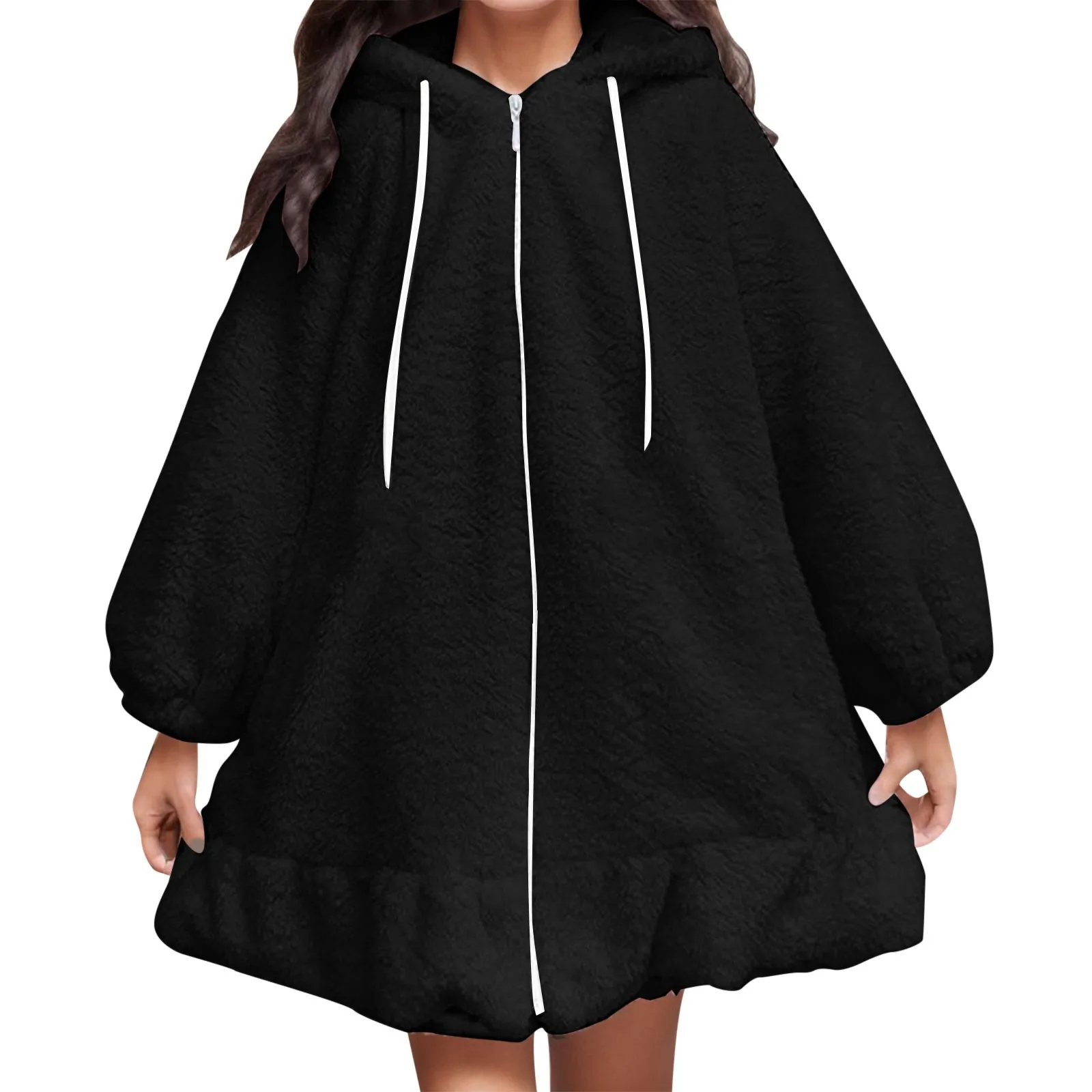 

Kawaii Hoodies Women Lolita Winter Warm Lambswool Oversized Sweatshirt Cute Bunny Ears Long Sleeve Zip Up Hooded Fleece Jacket