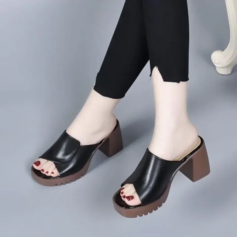 

Shoes for Women Rubber Slides Outside Wedge Heel Woman Slippers Summer Footwear Waterproof Elegant and Fashionable Vip Sandals