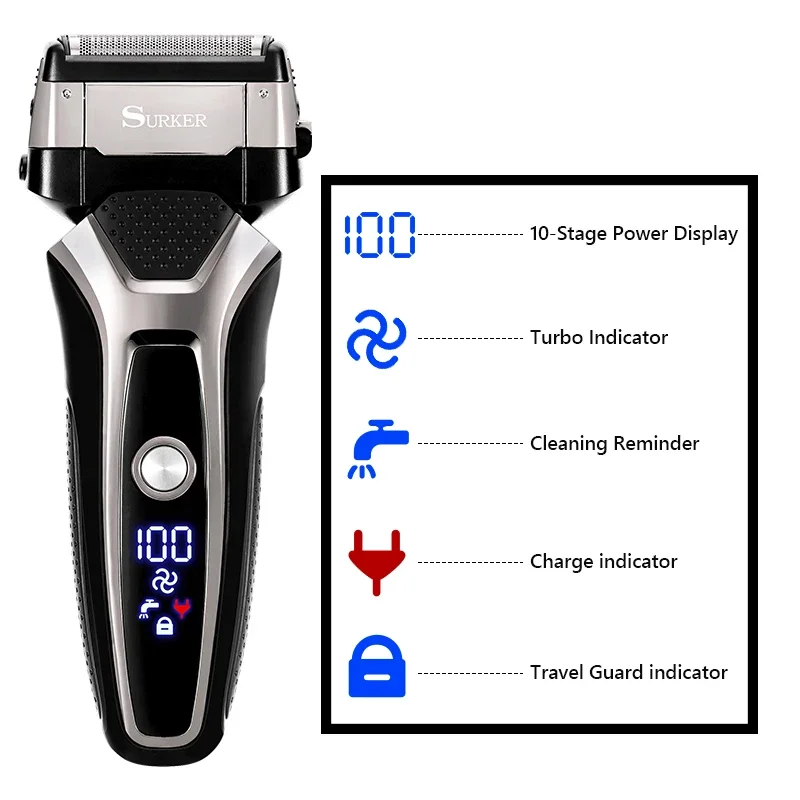 USB Rechargeable Electric Shaver Stainless Steel Shaving Machine Men 3D Triple Floating Blade Razor Shaver Barber Trimmer