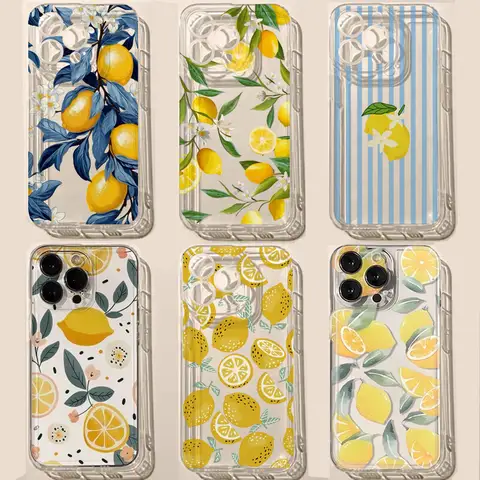 Summer Yellow Lemon Clear Phone Case For IPhone 11 12 14 15 16 Pro Max Mini X XS Max 7 8 6 6S Plus Casing Soft Fashion Cover