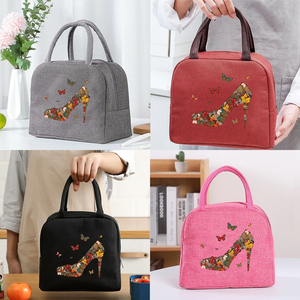

Portable Lunch Bags for Women High Heels Pattern Handbags Insulated Lunch Box Unisex Tote Cooler School Food Storage Bags