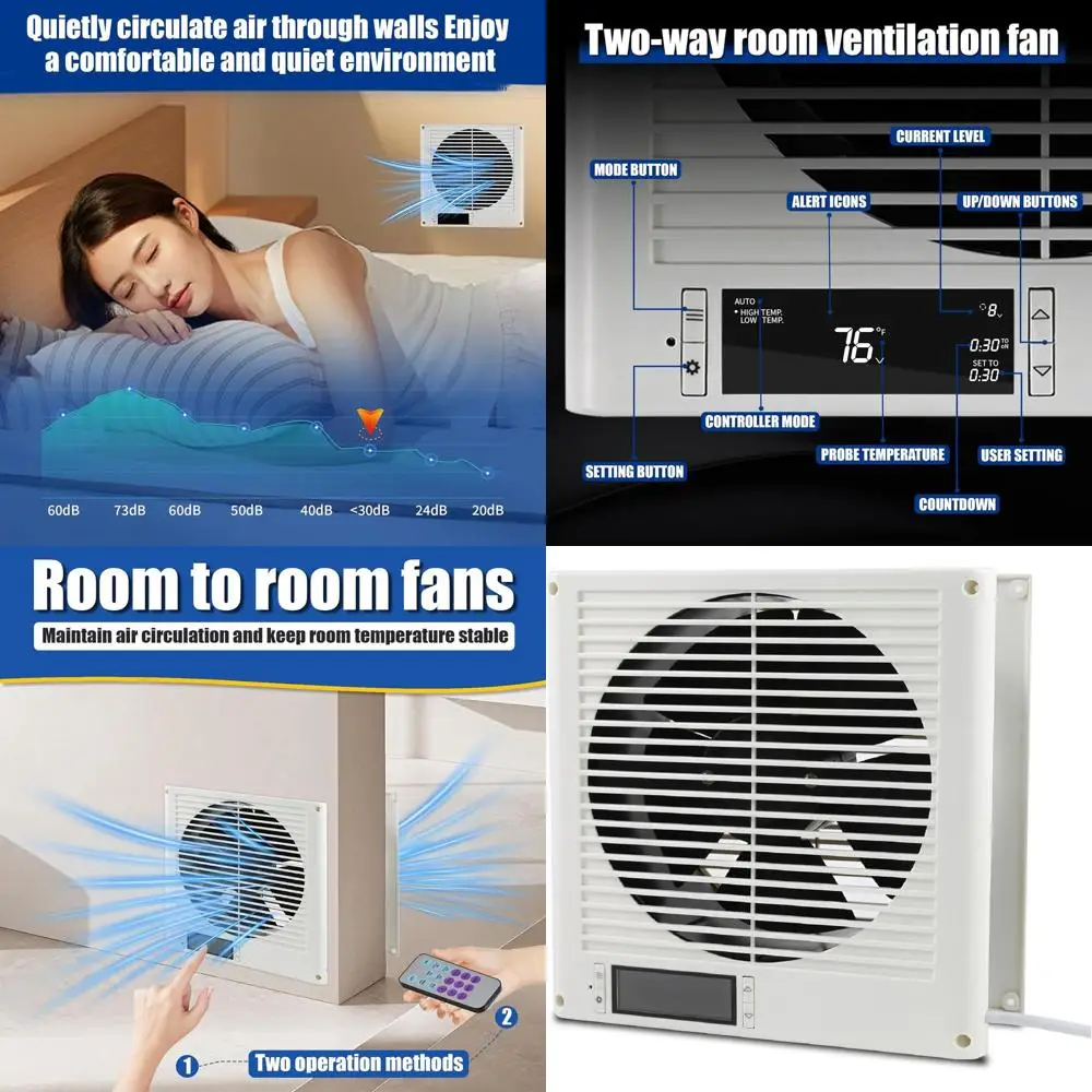 

8 10-Speed Quiet Air Ventilation System with EC Motor, Wall-Mounted, Ideal for Laundry, Kitchen, and Workshop