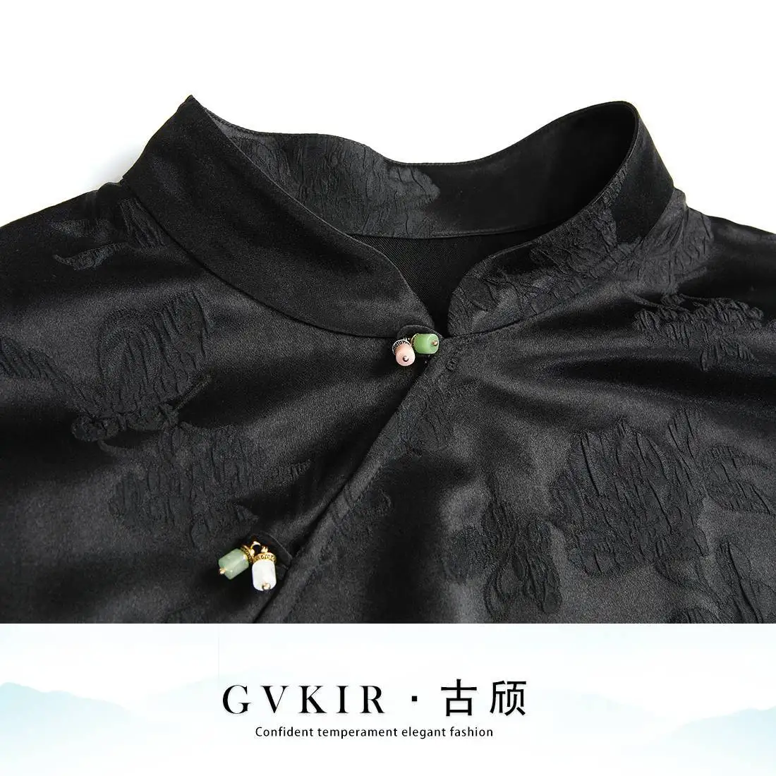 High Quality Women's Silk Embossed Pattern New Chinese Top Bottoming Shirt