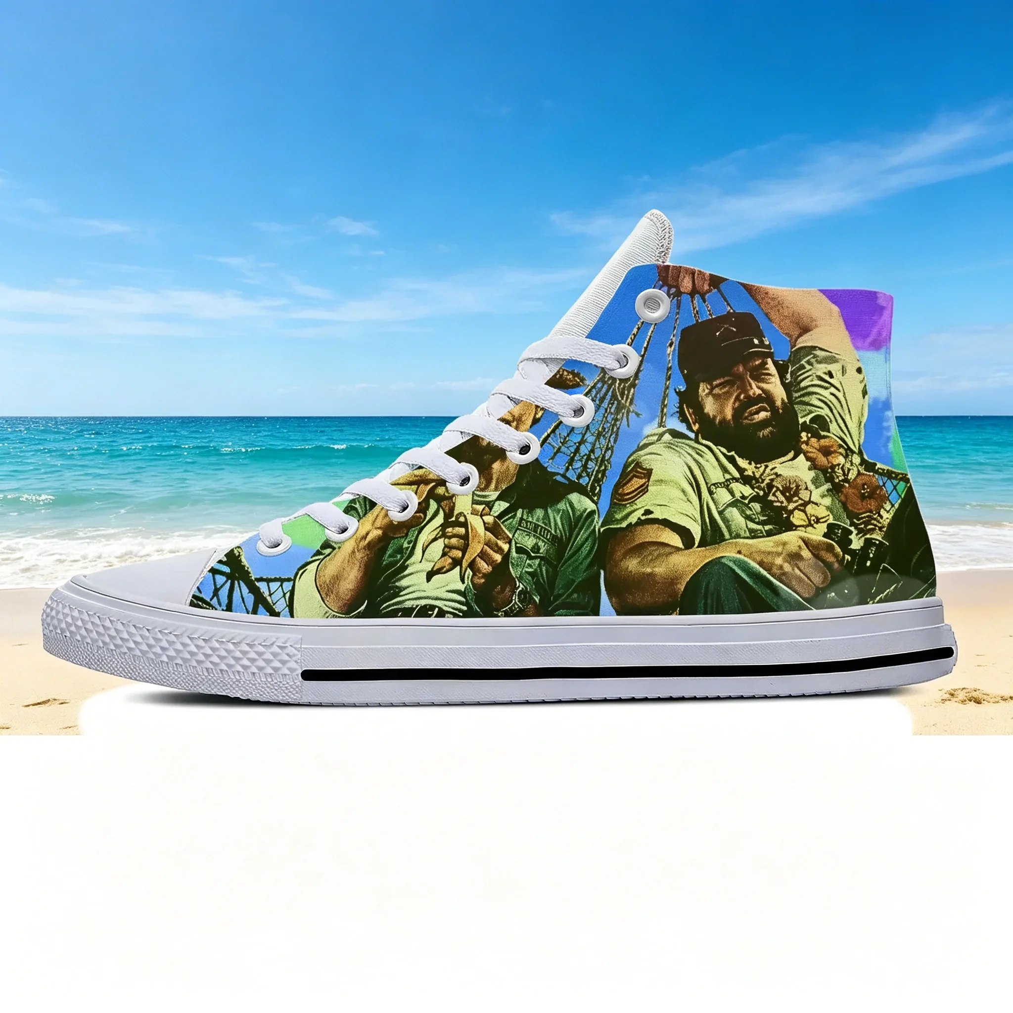

Bud Spencer Portrait Printed High Top Canvas Shoes Unisex Lace Up Sneakers Shockproof Non Slip Sole Trendy Daily Street Casual F