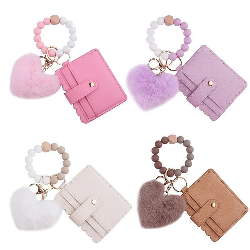 New cartoon plush love card bag jewelry, beaded DIY silicone bracelet, bracelet, wallet keychain hanging, luggage pendant.