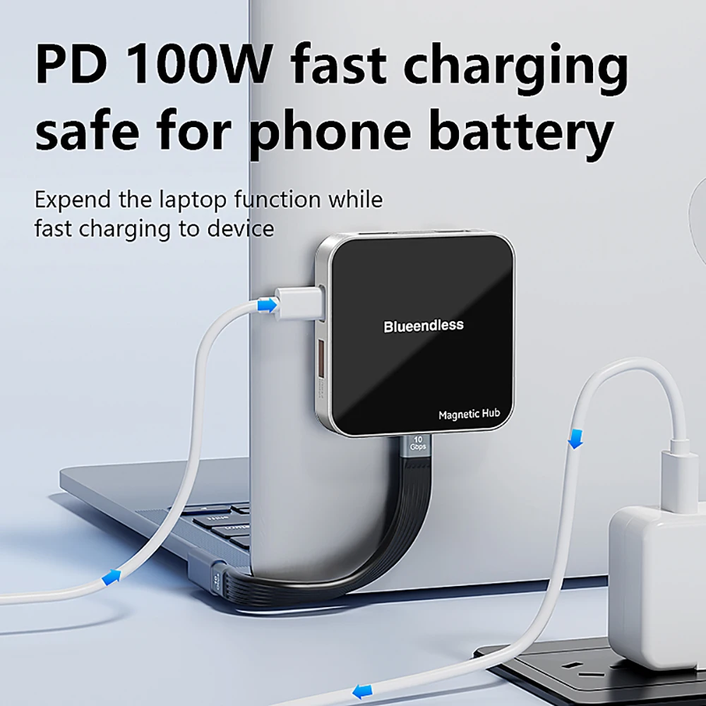 ﻿   محور USB C مغناطيسي 8 في 1 محطة إرساء من النوع C متوافقة مع HDMI USB3.2 الفاصل 2in1 قارئ بطاقات SD/TF للكمبيوتر المحمول والهاتف