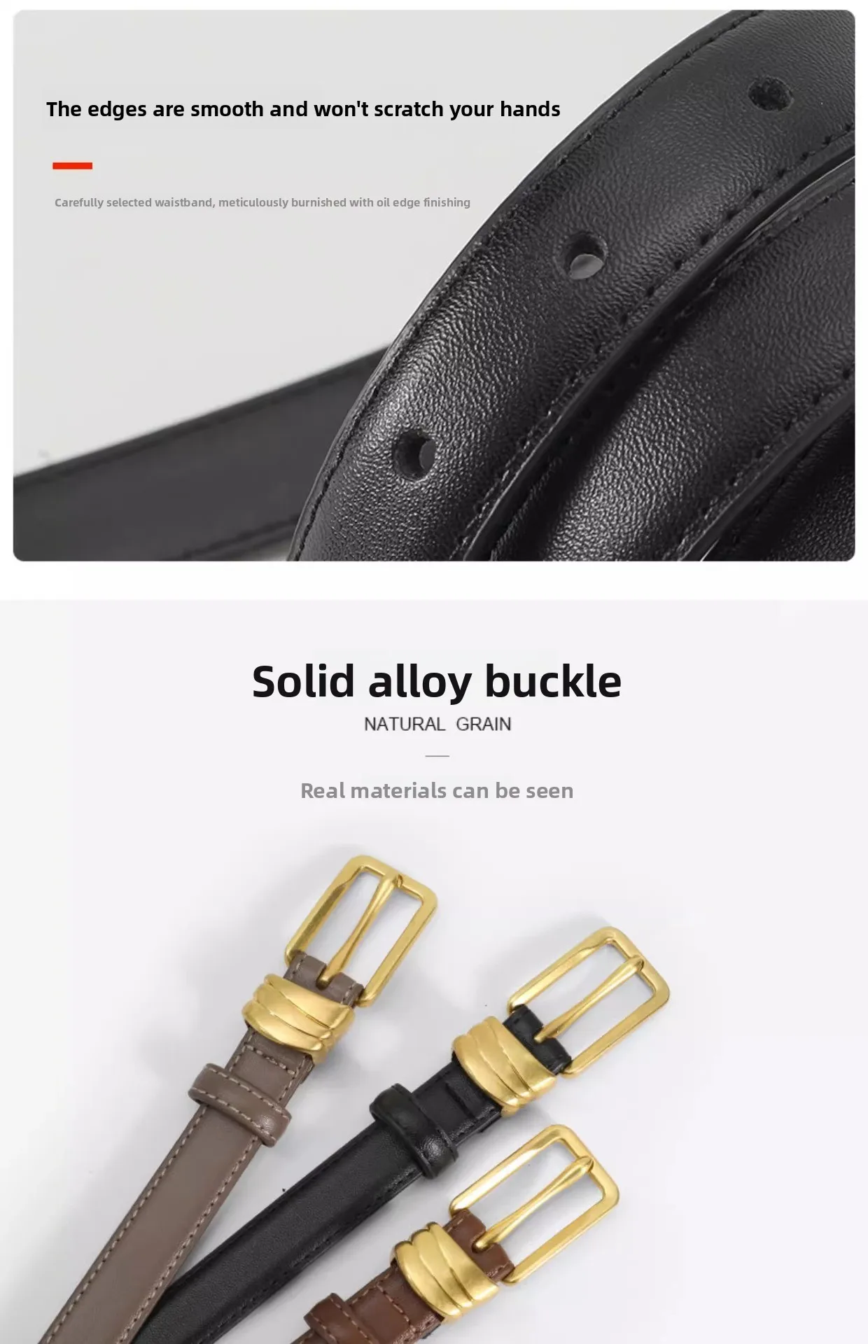 Neue frauen Trendy Gürtel Weibliche Quadratische Schnalle Echtes Leder Dünnen Gürtel Mode Vielseitig Dekorative Kleid Gürtel – Detail 13