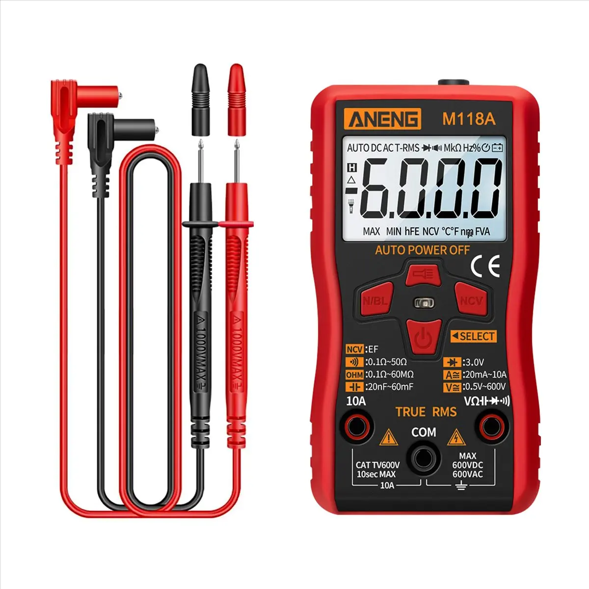 【AA58】 M118A Mini Digital Multimeter Automatic True RMS Tester 6000 Counts Auto-Ranging Transistor Voltage Meter