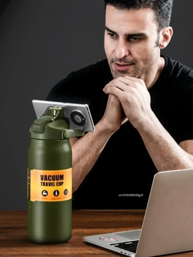 كوب حراري 26 أونصة/33 أونصة/40 أونصة/50 أونصة ترمس خارجي مكنسة من الفولاذ المقاوم للصدأ قوارير زجاجة مياه رياضية باردة وساخنة مع القش #5
