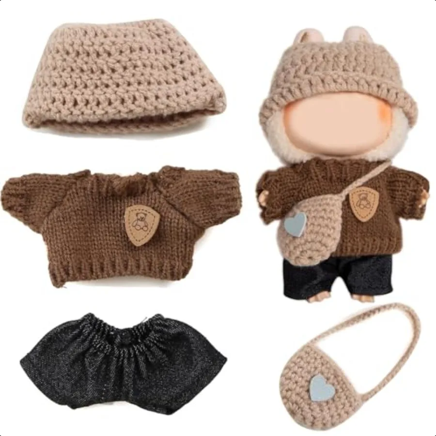 

Clothes for Labubu DollClothes for Dolls Accories Crochet 4 Pieces Outfit Set Suitable for Labubu 15cm 17cm Doll Adorable DrUp