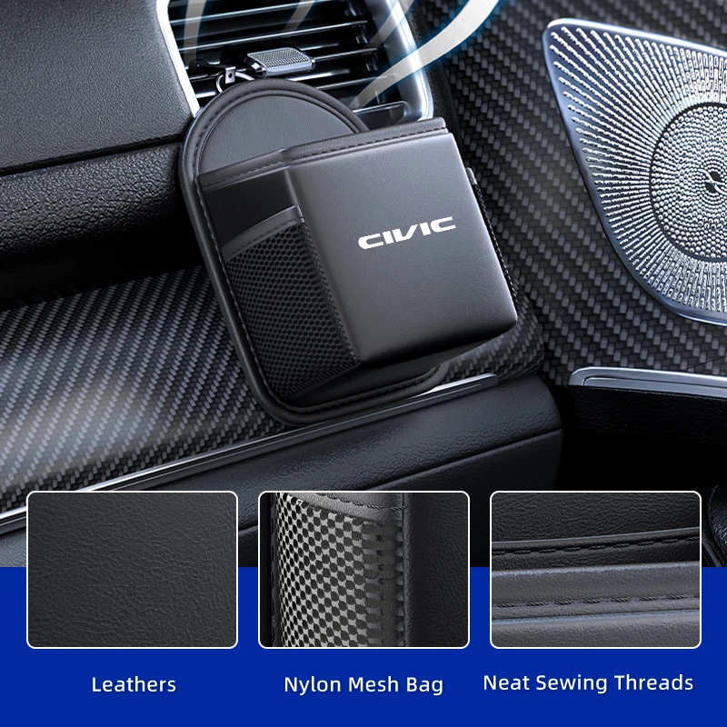 Caixa de armazenamento para ventilação de ar do carro, bolsa universal de couro para telefone, acessórios automotivos para Honda Civic Fit Accord Odyssey City Pilot Jazz CRV