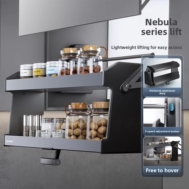 

Cabinet pull-out basket household wall cabinet lift, bowl basket seasoning pull-down pull-down double kitchen