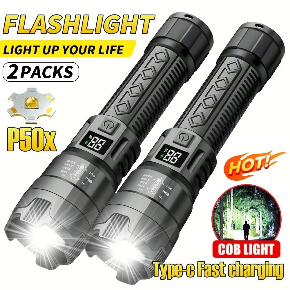 USB-C Rechargeable LED Flashlight – 100000LM Ultra Bright, Zoomable, 3 Modes, Compact for Camping & Emergencies
