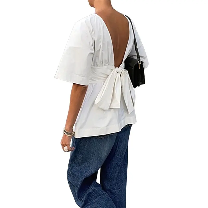 

Женская летняя блузка-бэбидолл с коротким рукавом, туника с пеплумом, повседневная свободная блузка