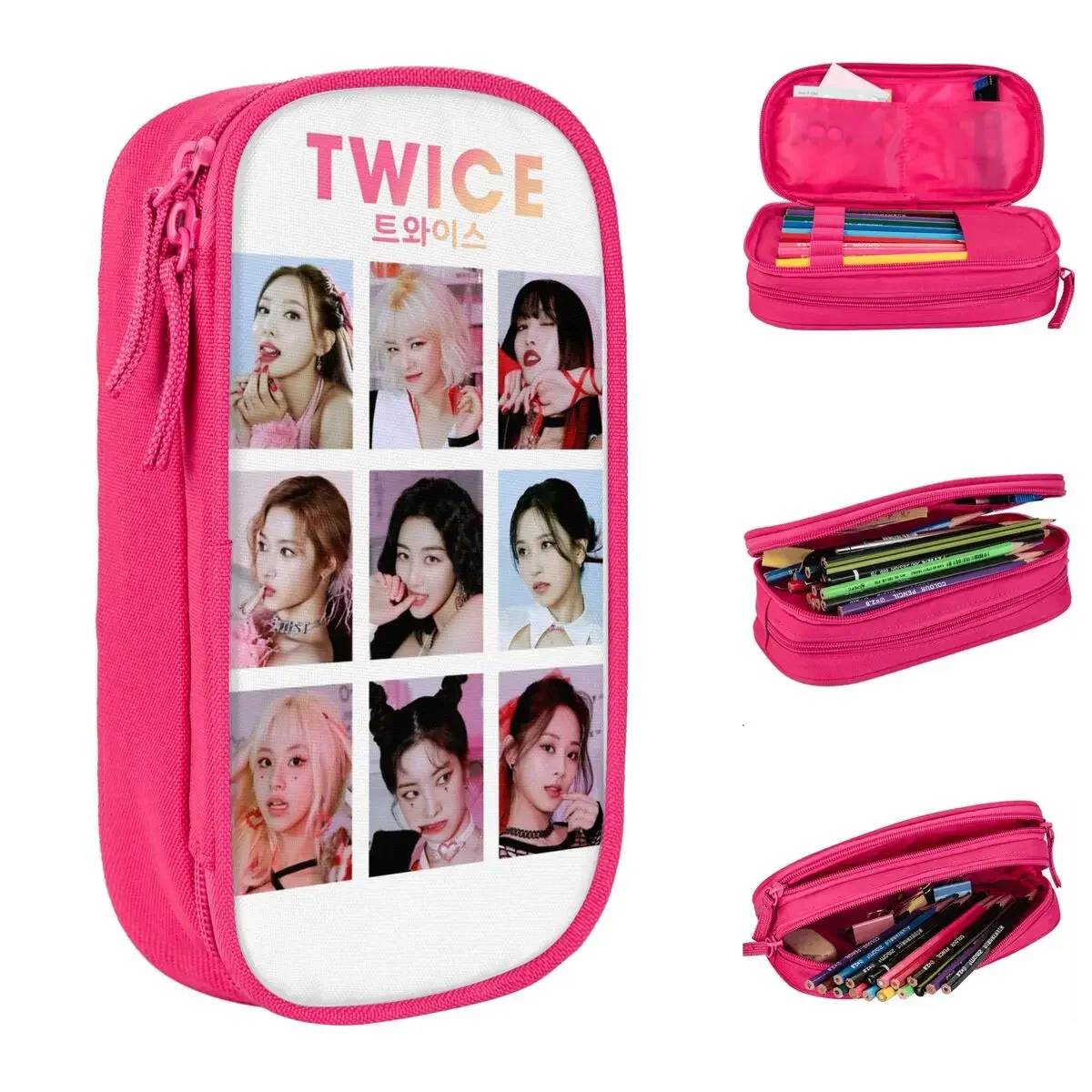 

Kpop OT9 Twice Active Pencil Cases Pen Bag Kids Big Capacity Students School Cosmetic Pencil Box